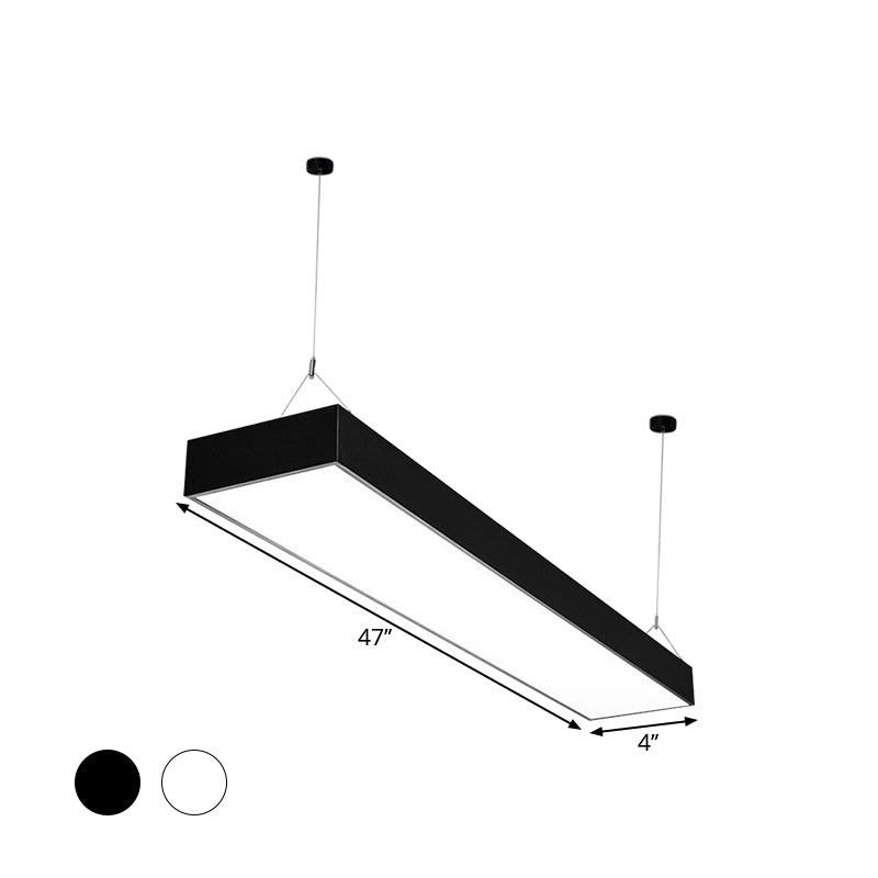 Minimalist Rectangular Led Hanging Light: 4’/8’/10’ Acrylic Ceiling Pendant In Black Or White