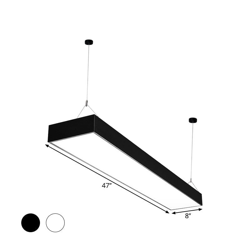 Minimalist Rectangular Led Hanging Light: 4’/8’/10’ Acrylic Ceiling Pendant In Black Or White