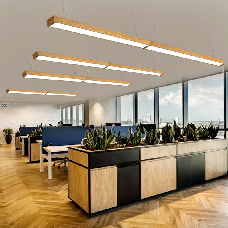 Nordic Style Aluminum Linear Pendant Lamp With Wood Accents - Led Ceiling Hang Light In 23.5/47/71