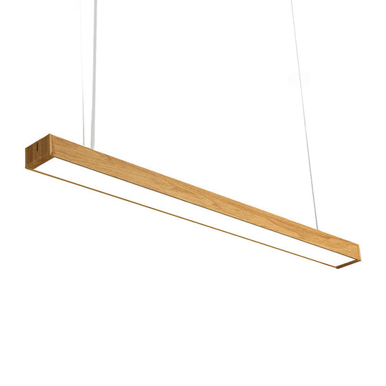 Nordic Style Aluminum Linear Pendant Lamp With Wood Accents - Led Ceiling Hang Light In 23.5/47/71
