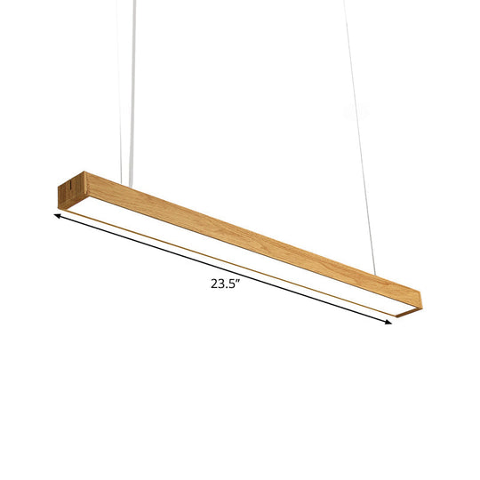 Nordic Style Aluminum Linear Pendant Lamp With Wood Accents - Led Ceiling Hang Light In 23.5/47/71