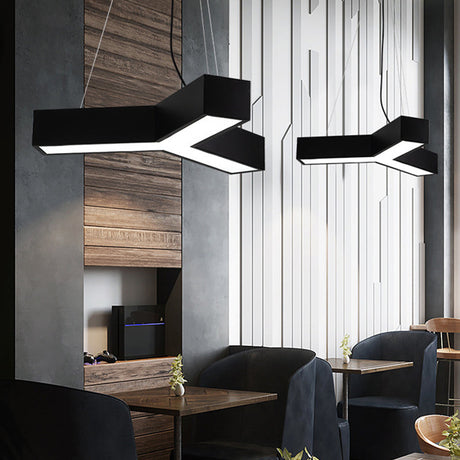 Nordic Black Led Office Drop Pendant With Y-Shaped Acrylic Shade - 23.5/35.5/47 Wide Warm/White