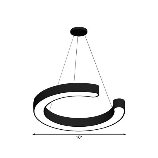 Contemporary Black C Pendant Ceiling Light - Led Acrylic Down Lighting Warm/White (16/23.5/31.5 W)
