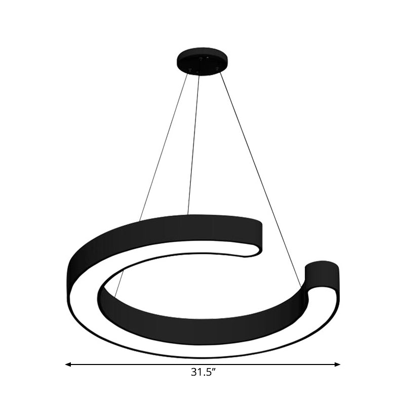 Contemporary Black C Pendant Ceiling Light - 16’/23.5’/31.5’ W Led Acrylic Down Lighting In