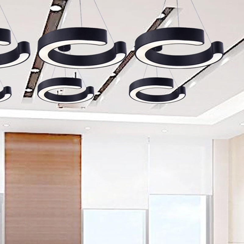 C Shaped Acrylic Led Pendant Lamp - Minimalist Black/White Warm/White Light 21.5’/31.5’ Wide