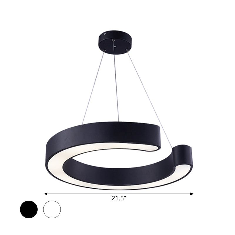 C Shaped Acrylic Led Pendant Lamp - Minimalist Black/White Warm/White Light 21.5’/31.5’ Wide