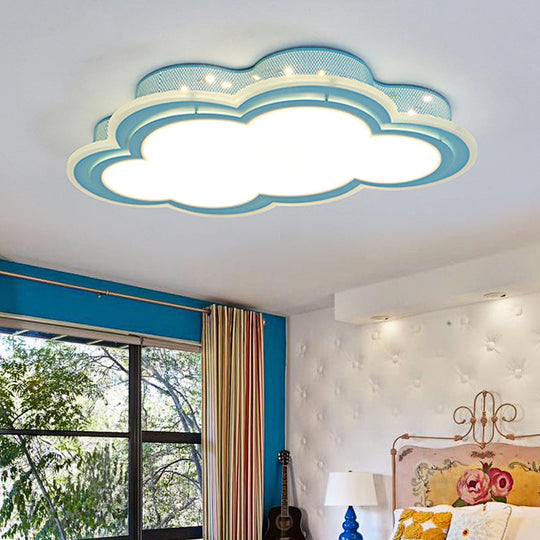 Blue Led Hollow Cloud Ceiling Lamp For Contemporary Kid’s Bedroom