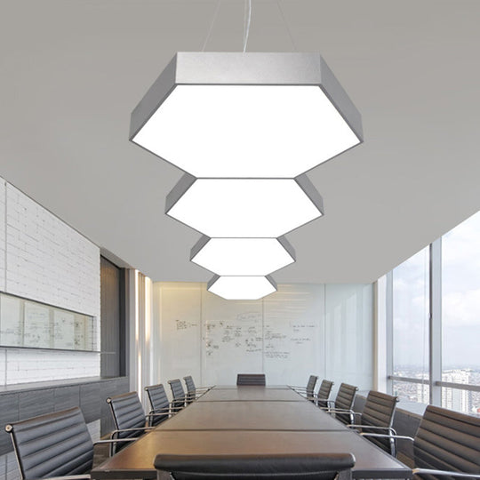 Modern Metallic Led Pendant Light With Honeycomb Design Black/White Acrylic Diffuser -
