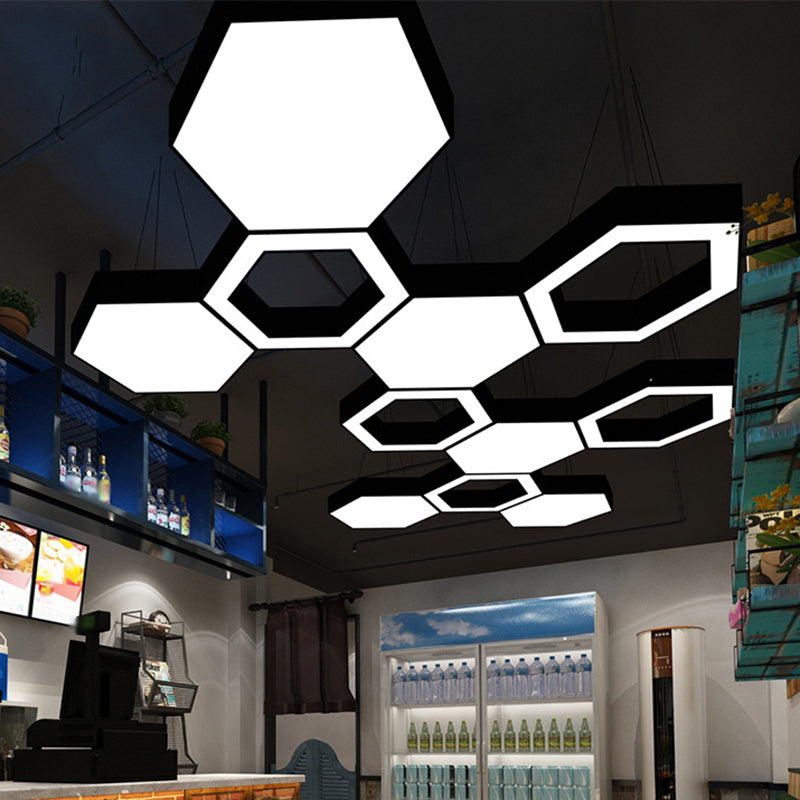 Modern Hexagonal Led Pendant Light Fixture In Acrylic Black 18’/31.5’/47’ Wide