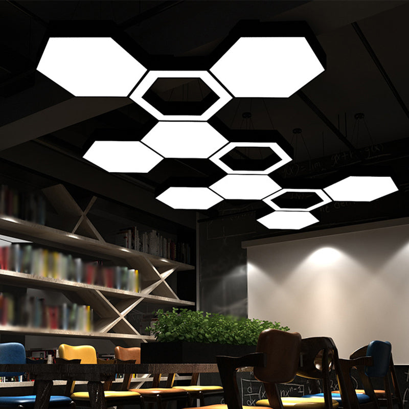 Modern Hexagonal Led Pendant Light Fixture In Acrylic Black 18’/31.5’/47’ Wide
