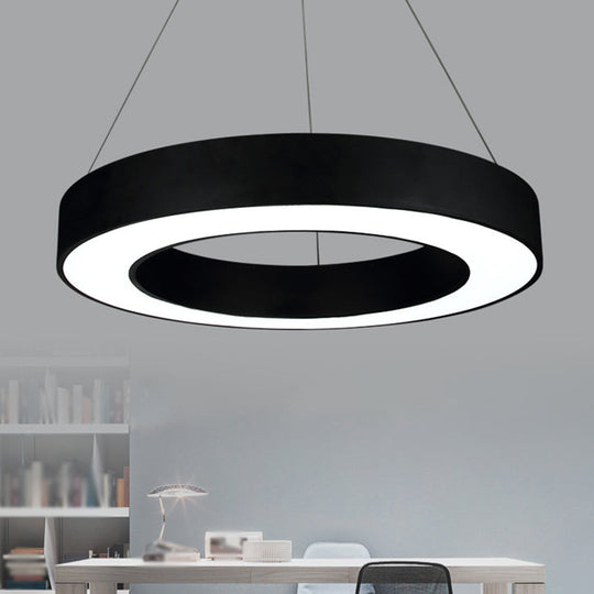 Modern Led Ceiling Lamp With Halo Ring Pendant Lighting In Black/White Acrylic Shade