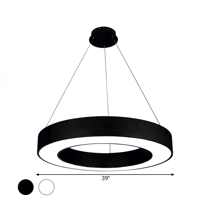 Modern Led Ceiling Lamp With Halo Ring Pendant Lighting In Black/White Acrylic Shade