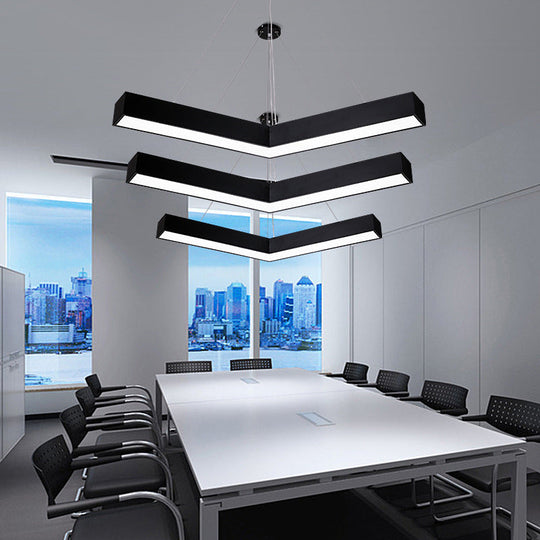 Commercial Pendant Lighting: V-Shaped Minimalism Hanging Lamp Black/White Led 23.5/35.5/47 Wide