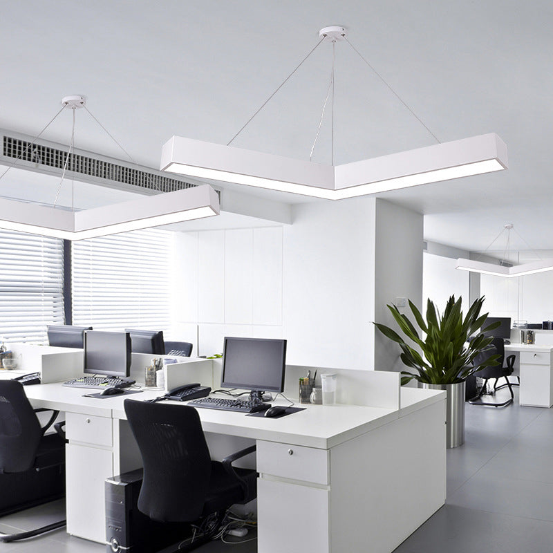 Commercial Pendant Lighting: V-Shaped Minimalism Hanging Lamp Black/White Led 23.5/35.5/47 Wide