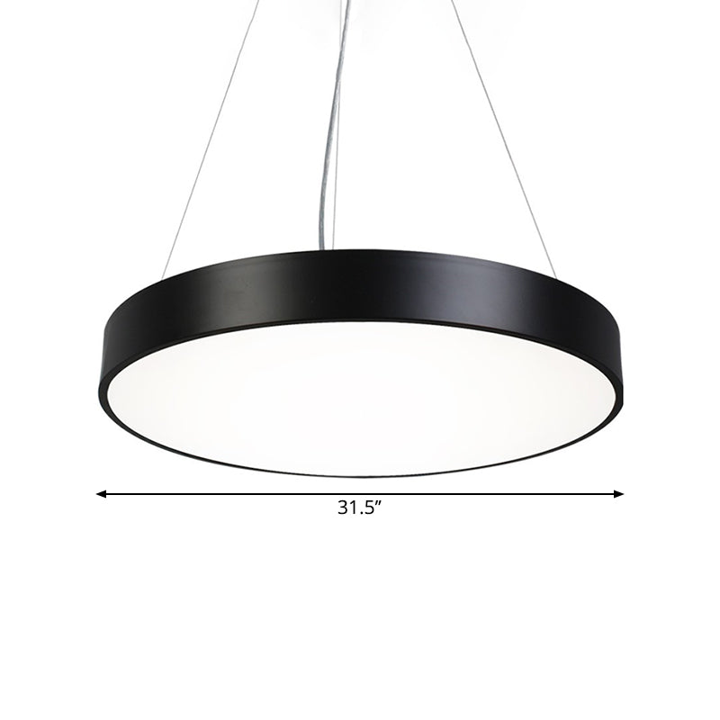 Black Round Plate Hanging Lamp Kit - Nordic Iron Led Pendant Light Fixture In Warm/White Various