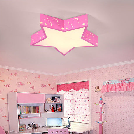 Kids Bedroom Metallic Star Flush Ceiling Light In Macaron Red Green And Pink - Led Flushmount
