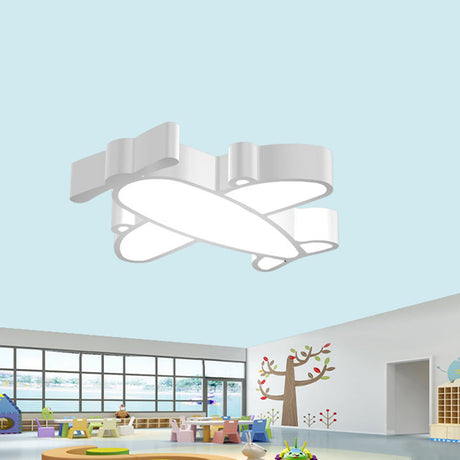 Led Cartoon Plane Flush Mount Ceiling Light With Acrylic Shade - Red Pink And Blue White