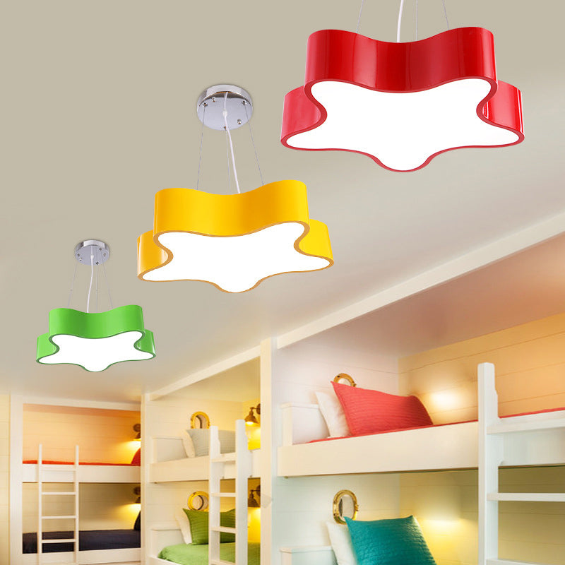 Kids Led Hanging Light With Colorful Finish And Star Acrylic Shade - Child Care Centre Pendant