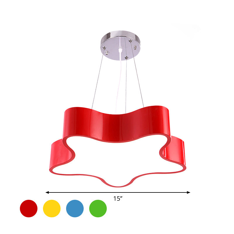 Kids Led Hanging Light With Colorful Finish And Star Acrylic Shade - Child Care Centre Pendant