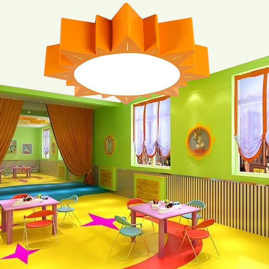 Cartoon Sun Acrylic Led Ceiling Light - Orange Kids Bedroom Flush Mount 19.5’/23.5’ Wide
