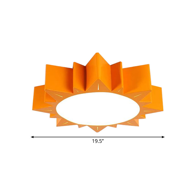 Cartoon Sun Acrylic Led Ceiling Light - Orange Kids Bedroom Flush Mount 19.5’/23.5’ Wide