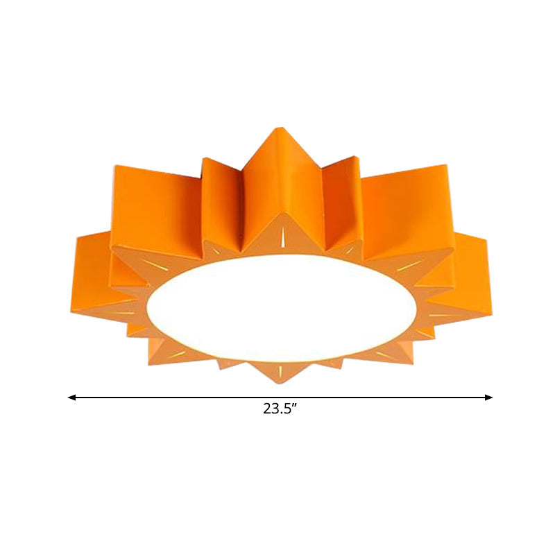 Cartoon Sun Acrylic Led Ceiling Light - Orange Kids Bedroom Flush Mount 19.5’/23.5’ Wide