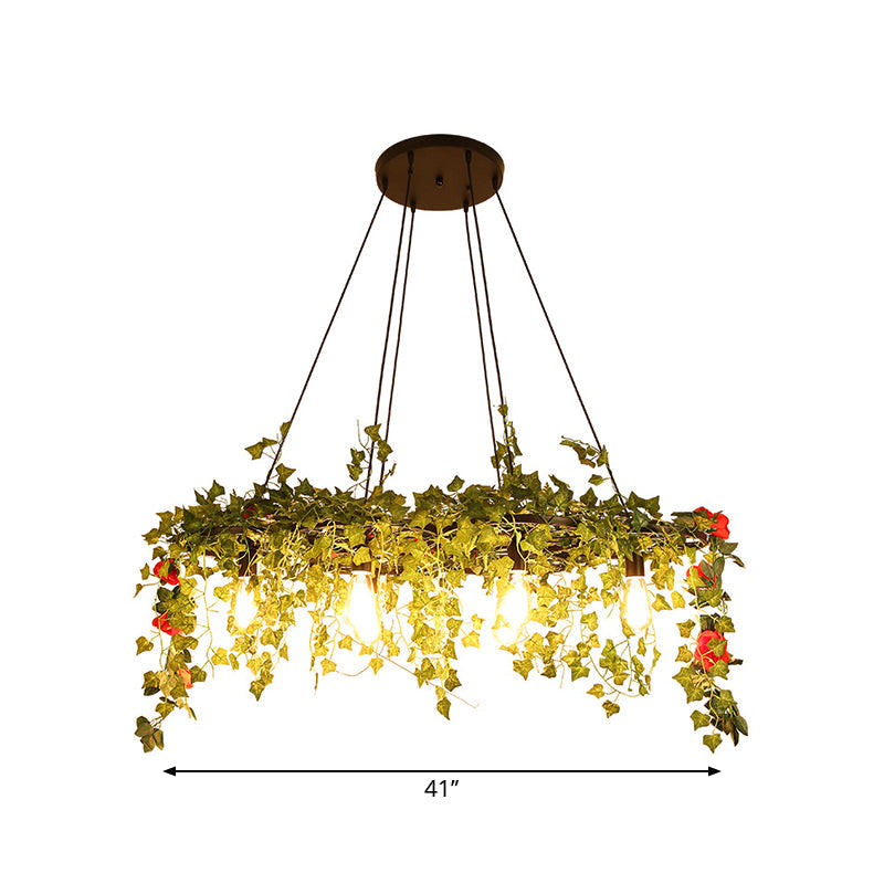 Retro Iron Wagon Wheel Chandelier - Black 1/3/6 Light Hanging Pendant With Decorative Plant