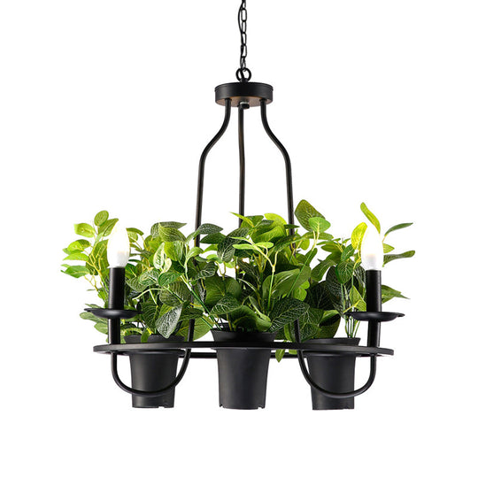 Vintage Bonsai Ceiling Chandelier With Iron Pendant Light In Black 3/6 Bulbs 1/2-Layer Design