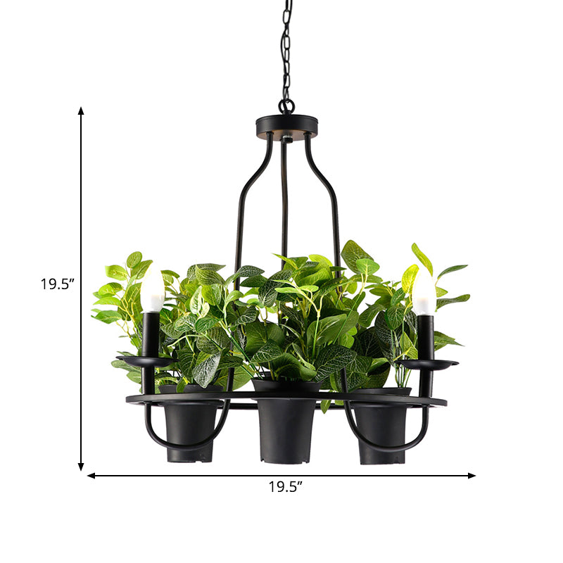 Vintage Bonsai Ceiling Chandelier With Iron Pendant Light In Black 3/6 Bulbs 1/2-Layer Design