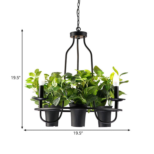Vintage Bonsai Ceiling Chandelier With Iron Pendant Light In Black 3/6 Bulbs 1/2-Layer Design