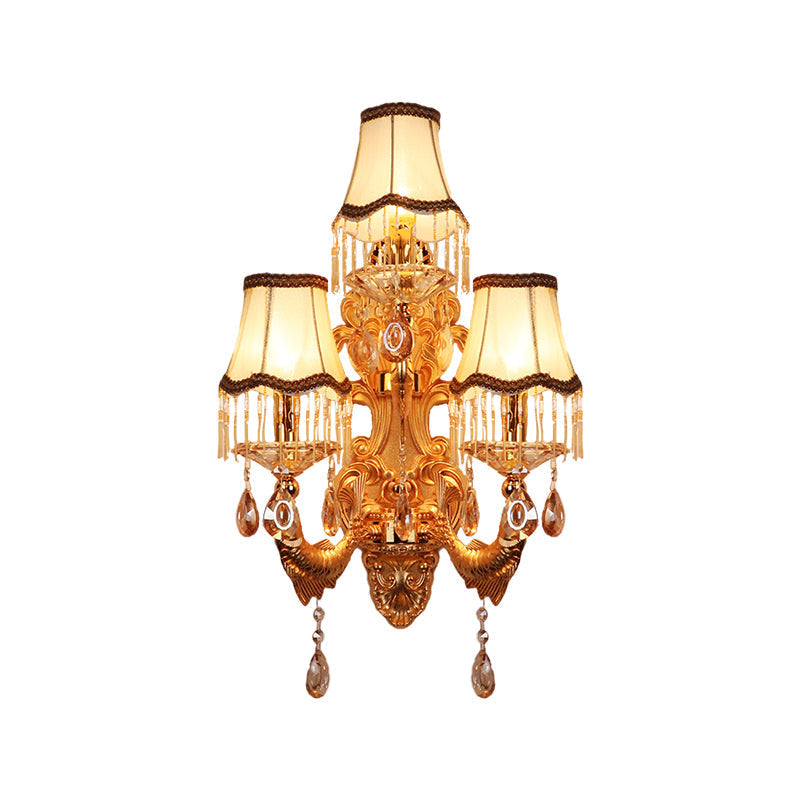 Traditional Gold Crystal Droplets Wall Sconce With 3-Head Candelabra - Elegant Lighting Fixture