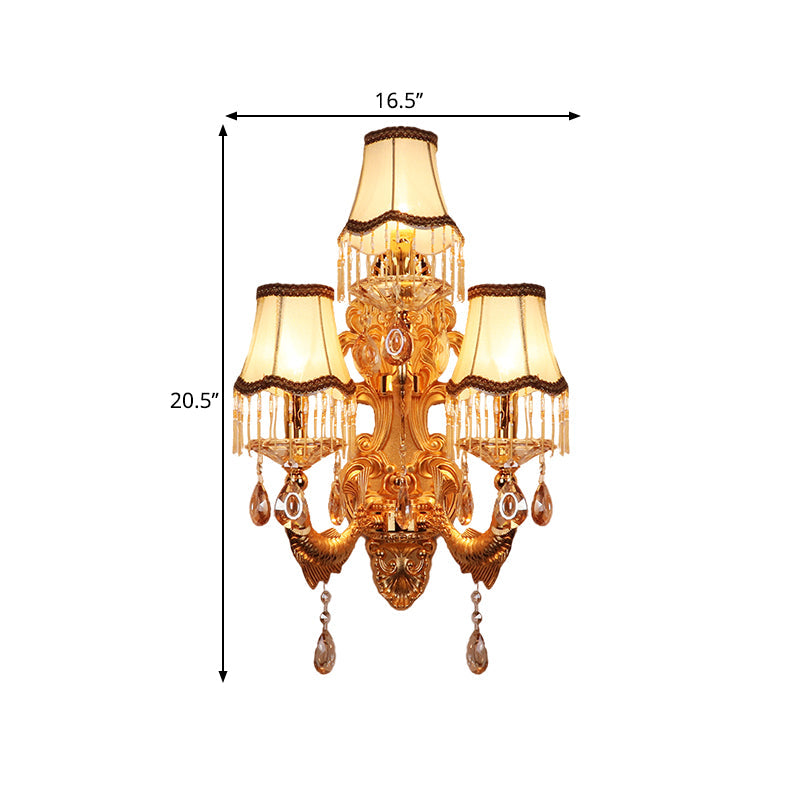 Traditional Gold Crystal Droplets Wall Sconce With 3-Head Candelabra - Elegant Lighting Fixture