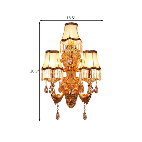 Traditional Gold Crystal Droplets Wall Sconce With 3-Head Candelabra - Elegant Lighting Fixture