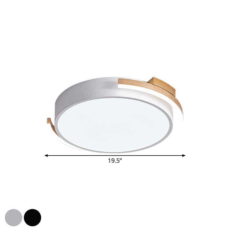 Round Flush Mount Modern Metallic Led Lighting - 19.5’/25.5’ Diameter Black/White Warm/White Light