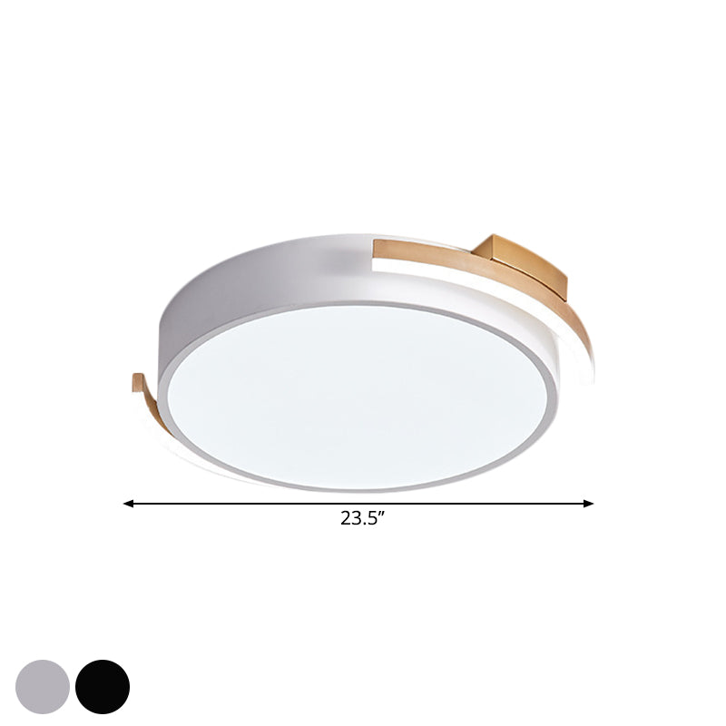 Round Flush Mount Modern Metallic Led Lighting - 19.5’/25.5’ Diameter Black/White Warm/White Light
