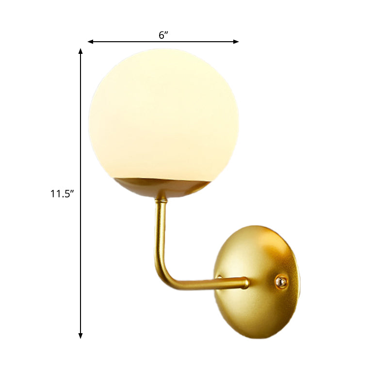 Opal Glass Wall Sconce - Antique Gold Single Light Fixture With Right Angle Arm