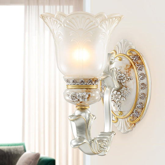 French Country Wall Sconce Light With Carved Flower Detail - Bloom Hallway Lamp