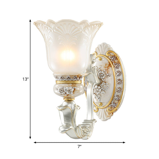 French Country Wall Sconce Light With Carved Flower Detail - Bloom Hallway Lamp