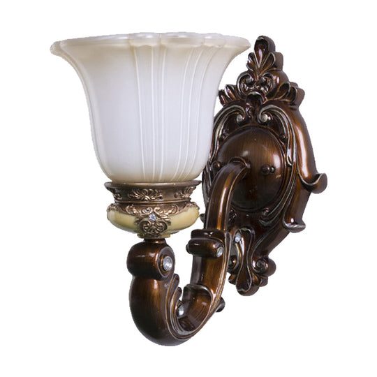 Brown Antiqued Invert Bell Single Light Wall Sconce With Cream Fluted Glass