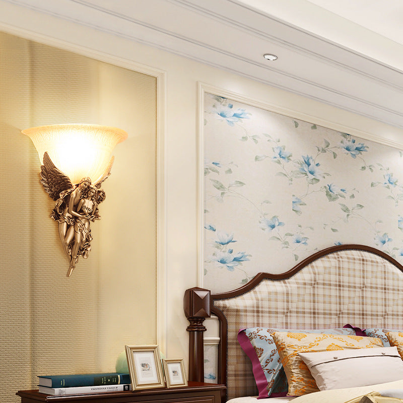 Farmhouse Glass Wall Mounted Sconce Lamp With Gold Angle Decor