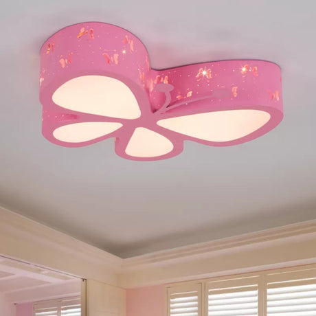 Cartoon Butterfly Led Ceiling Lamp For Girls Room - Flushmount Acrylic Light Pink / 22 Warm