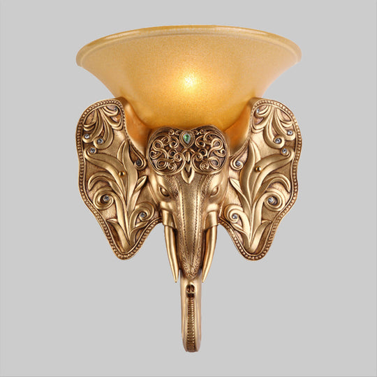 Elephant Head Design Wall Lamp - Gold Single Light Warehouse Amber Glass Bell Lighting Fixture