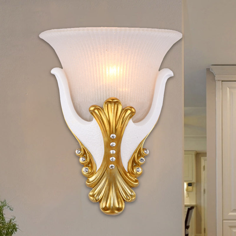 Rustic Bell Shaped Wall Sconce Lighting With Fluted Glass For Bedroom