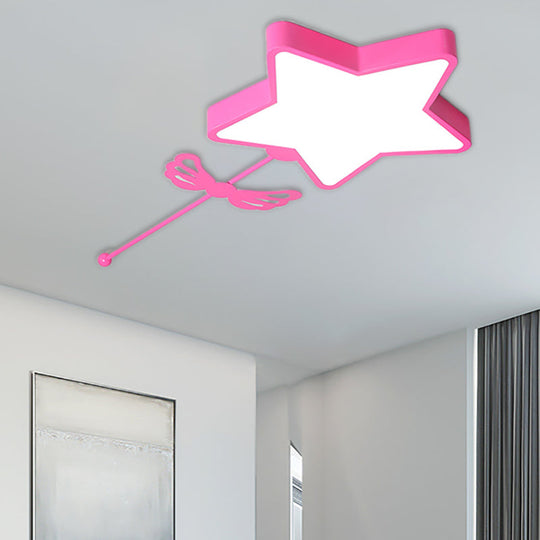 Star Acrylic Ceiling Light For Modern Kids Bedroom - Flush Mount Fixture Pink