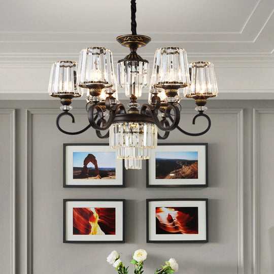 Minimalist 3-Tier Black Crystal Chandelier - 3/6 Lights With Conical Shade 6 /