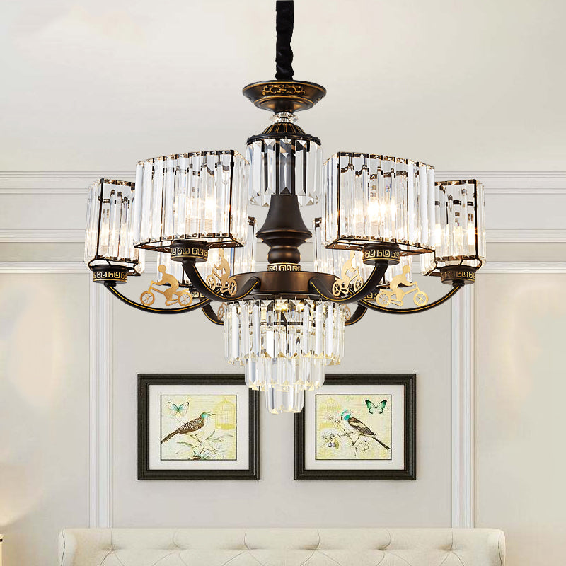 Modern Black Cuboid Chandelier With Clear Crystal Shades - 3/6 Heads Ceiling Light Fixture 6 /