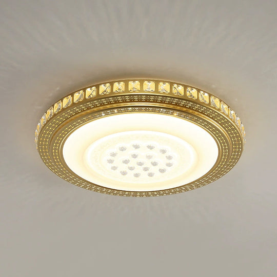 16/19.5 W Led Gold Flush Mount Light With Crystal Shade For Parlor Ceiling Lighting
