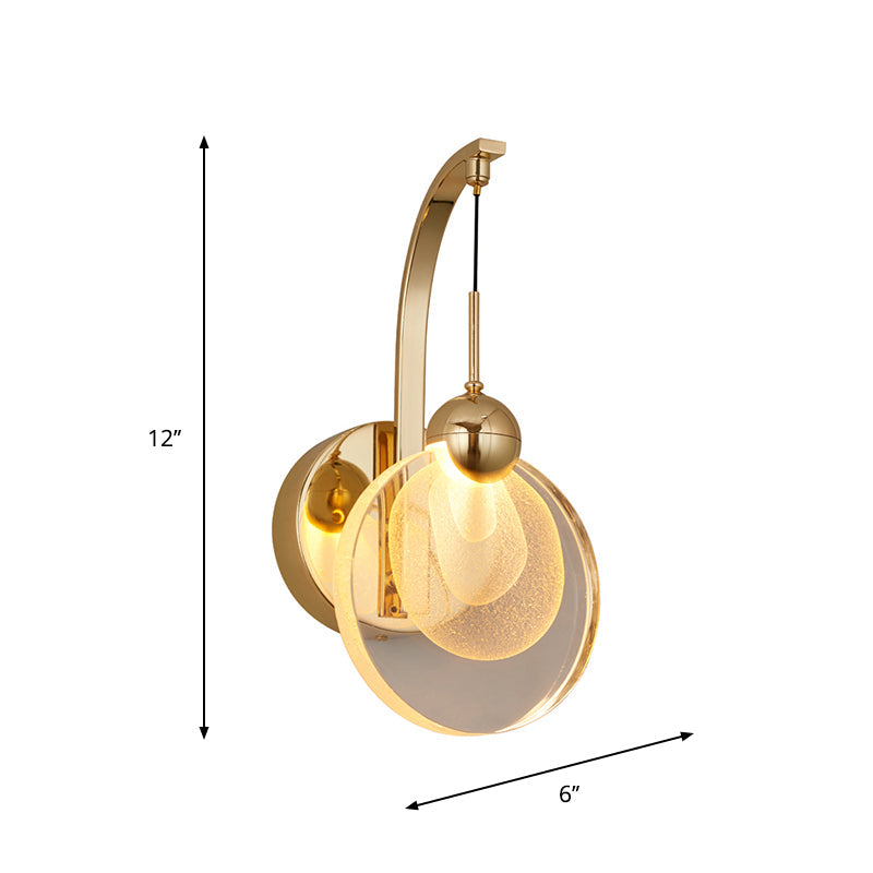 Modern Led Wall Mount Light In Gold With Crystal Shade - Perfect For Great Room Lighting