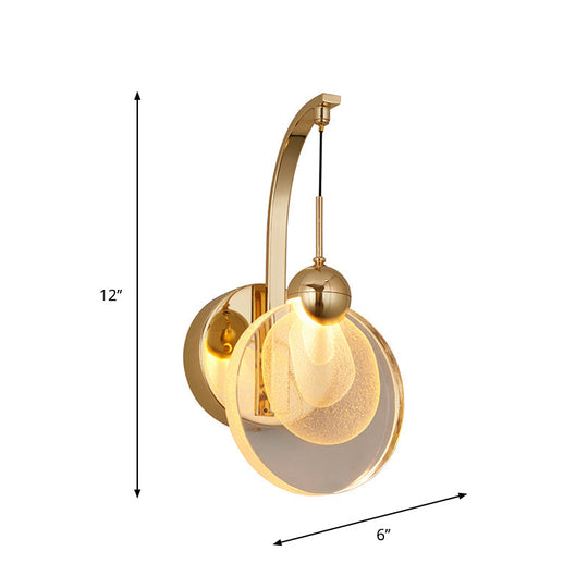 Modern Led Wall Mount Light In Gold With Crystal Shade - Perfect For Great Room Lighting