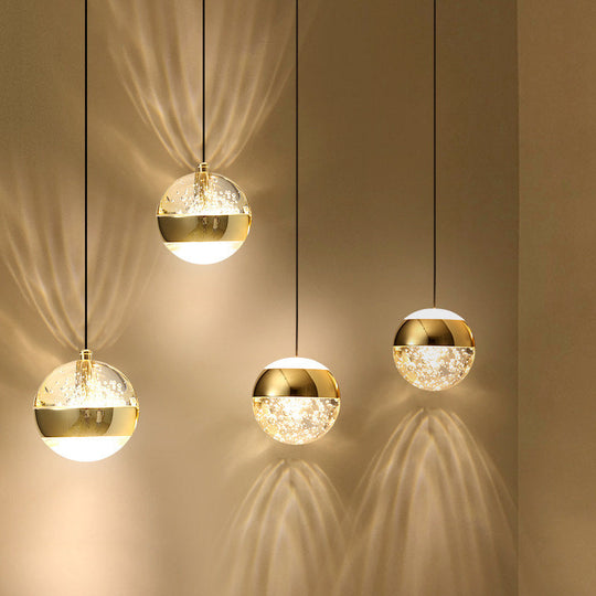 Simplicity Crystal Ball Pendant Light - Gold Bedroom Lighting Fixture 1 Bulb